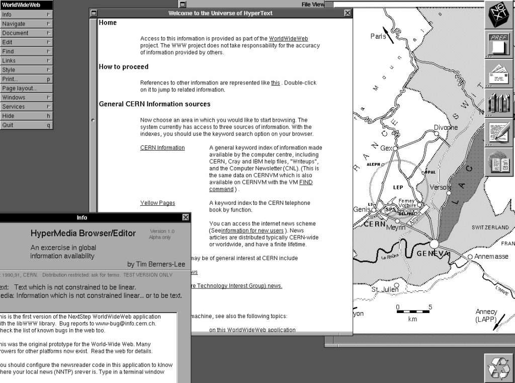 Une capture d'écran montrant le navigateur Web mondial NeXT créé par Tim Berners-Lee (Image: CERN)